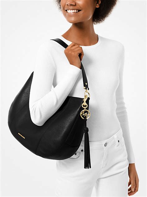 michael kors brooke black|Brooke Large Pebbled Leather Shoulder Bag .